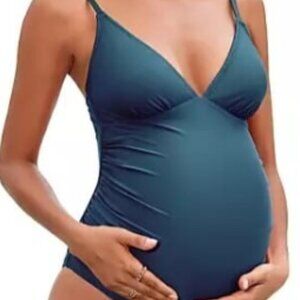 Cupshe Women's Ruched V-Neck Cami One Piece Maternity Swimsuit - Brand New